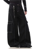 GETADME 2025 Cyber Y2K Streetwear Black Baggy Women's Cargo Jeans Pants For Woman Clothing Wide Leg Gothic Punk Loose Fit Denim Trousers
