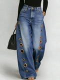 GETADME Missuoo Women's 2026 New Washed Blue High-Waist Metal Grommet Wide Leg Jeans, Casual Loose Fit Streetwear Pants for Daily Wear