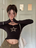 Short Y2k Harajuku T-shirt Women's Long Sleeve Unique Star Gruge Aesthetic Retro T-shirt American Retro Cut Top Autumn Tight