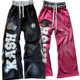 GETADME American Y2K Pants Baggy Sweatpants Letter Patch Retro Double Layer Design Men Hip Hop Gothic Elastic Waist Jogging Casual Pants