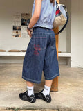 GETADME Harajuku Y2k Women's Light Blue Calf Length Cargo Jeans Baggy Denim Trousers Japanese 2000s Oversize Jean Pants Vintage Clothes