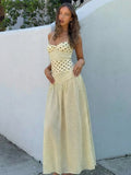 GETADME Dulzura Summer Fashion Backless Lace Up Polka Dot Slim Slip Long Dress Women'S Sexy Elegant Dress Birthday Party Vacation Outfit