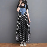 GETADME 2025 Summer New Elegant Women's Dress Loose Denim Patchwork Chiffon Overalls Sexy Suspender Dress Spaghetti Strap Robe KE903