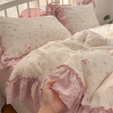GETADME 3/4Pcs Korean Princess Style Ruffles Bedding Set Single Queen King Size Duvet Cover Set Bed Sheet Pillowcases