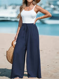 GETADME 2025 Cross border Women's Four Seasons Wide Leg Loose Drawstring Casual Fashion Pants