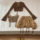 GETADME 패션 하라주쿠 빈티지 3피스 세트 여성 짧은 카디건 + 슬림 조끼 + Y2K E-Girl 하이웨이스트 스커트 핫걸 한국 스타일 슈트