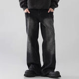 GETADME Korean Style Large Pocket Workwear Jeans Retro Blue Men'S Baggy Jeans Straight Leg Pants Casual Wide Leg Pants Casual Pants