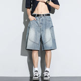 GETADME Summer New Baggy Denim Shorts Fashion Casual Straight Harajuku Jeans Male Vintage Wash Drawstring Short Pants Streetwear