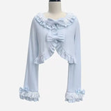 GETADME 카와이 로리타 크롭 니트 가디건, 하트 레이스 오픈워크 스프링 커버업, 일본식 빈티지 스타일 자외선 차단 스웨터 