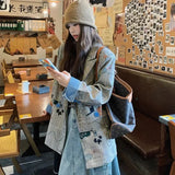 GETADME High Street Y2K Design Graffiti Plaid Blazer Jacket Loose Tailored Coat Women Casual Funny Cartoon Clothes Harajuku New Autumn