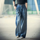 GETADME Slouchy Jeans Women's Wide-leg Jeans 2025 y2k Streetwear High Waist Vintage Trousers Casual Simple Blue Straight Denim Long Pant
