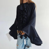 GETADME Tencel Lotus Leaf Chiffon Top, Loose Cardigan, Flared Sleeve, European and American, Autumn, 2025