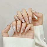 GETADME Handmade Press on Nails Blue Aurora Mermaid Fake Nail Patches Wearable Detachable French Pearl Almond False Nail Tips 10pcs