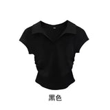 GETADME Cotton Summer Sexy Women's T Shirt Skinny Slim Basic Solid Crop Top Short Sleeve Polo TShirtCasual Top Tee for Women