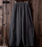 GETADME 2026 Cotton Linen Bloomers Wide Leg Pants Women Vintage Full Length Fashion Elegent Pants Solid Elasitic Waist Spring Autumn 5XL