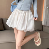 GETADME Korean White Cute Bud Shorts Skirts Women Chic High Waisted Bubble A-line Short Skirt Elastic Waist Solid Casual Ball Gown Skirt