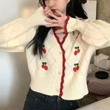 GETADME New Spring Autumn Out All-match Tops Fashion V-neck Long Sleeve Knitting Cardigan Women Casual Loose Button Floral Hollow