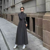 GETADME New French Style Temperament Women's High-Grade Black Dress Hepburn Style Gray Turtleneck Dress for Women Autumn Winter DF4964