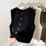 GETADME Knit Vest Women Cardigan Sweater Button Up Round Neck Sleeveless Round Neck Simplicity Casual Fashion Lady Top Female Vest Coat
