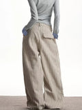 GETADME 2025 Trend Y2K Style Baggy Striped Pleated Women's Casual Jeans Pants For Woman Clothing Wide Leg Harajuku Cotton Long Trousers