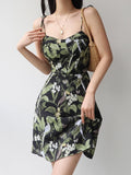Getadme-Spring and Summer New French Retro Floral Suspender Dress Women Slim-fit Midi Dress Holiday Style Short Dress