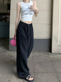 Getadme-Y2k Black Polka Dot Jeans Women Vintage High Waist Loose Wide Leg Pants Korean Streetwear Fashion Casual Straight Trousers