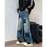 GETADME  Jeans Men Straight Star Embroidery Patchwork Autumn jeans uomo Wide Leg Hip-hop Fashion Youth Neutral Streetwear Denim Trousers