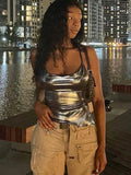 GETADME Solid Color Shiny Bodycon Sexy Style Vest Top 2025 New Summer Ladies Camisole Casual Basic