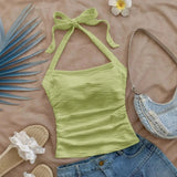 GETADME 2025 Summer New Women's Fashion Crop Halter Inside The Halter Wearing Sleeveless Short Slimming Vest Top