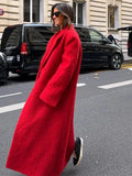 Manteau d'hiver en laine à revers rouge Getadme Fashion pour femme, épais, à manches longues et double boutonnage, style décontracté chic et ample.
