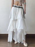 GETADME Women's Elegant High Waist Long Skirt - Y2K Vintage 90S Style Multi-Layer Flowy Chiffon Skirt White Summer Beach Holiday Casual