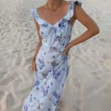 GETADME Summer Flower Printed Women's Sexy Low-cut Dress Sleeveless Backless Slim Sling Dresses 2025 Beach Vacation Lady Vestidos