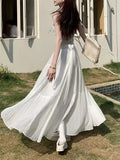 GETADME 2025 Spring and Summer New pleated A-line skirt in the long high waist thin gauze skirt  Lady Girl Skirt Chic Elegant Long Skirt