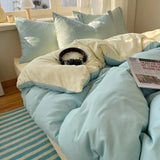 GETADME Cotton Bedding Set 4pcs with Solid Bed Sheet Duvet Cover Pillowcases Single Couple Bedsheet King Queen Double Twin Size