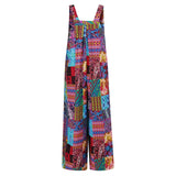 GETADME Captivating New Women Summer Overalls, Multicolor Ethnic Style Square Neck Sleeveless Casual Jumpsuit with Pockets for Girls