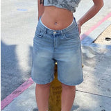 GETADME Y2K Summer Denim Shorts for Women Streetwear 90s Washed Cat Whiskered Casual Loose Knee-length Comfy Bermuda Jorts