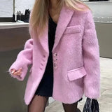 GETADME 2025 Women Winter Blazer Coat Turn Down Collar Warm Coat Turn Down Collar Fashion Design Blazer Feminino Tops Clothes