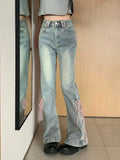 High Waist Slim Flare Pants Women Casual Vintage Wide Leg Jeans Pure Color Korean Style Denim Trousers Female 2022 Autumn Design
