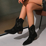 GETADME Women Boots 2025 New Cowboy Retro Leather Ankle Boots Comfortable Embroidered Spring Autumn Sexy High Short Boots Botas Mujer