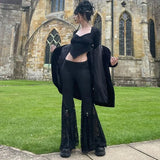 GETADME Women Gothic Flare Pants Sexy Black Lace Patchwork High Waist Vintage Harajuku Hippie Punk Grunge Streetwear Female Y2k Pants