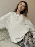 Getadme- Korean Streetwear Embroidery Sweatshirt Women Grunge Kpop Harajuku White Pullover Aesthetic Hoodies Long Sleeve Tops