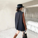 Getadme-Fashion Trends Loose New Two Buckle Horse Clip Female Spring and Autumn Outside the Suit Vest Jacket Design Sense Niche