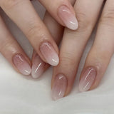 GETADME 24Pcs Short Oval Head Blush Pink Press on Nails with Simple Designs Almond Nails Wearable Acrylic Full Cover Nail Tips with Glue