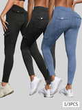 GETADME 1/3 PCS Washed Print Work Pocket Women Leggings Elastic Butt Lifting Fitness Tights 2025 New Athletic Pants Fashion Streetwear