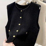 GETADME Knit Vest Women Cardigan Sweater Button Up Round Neck Sleeveless Round Neck Simplicity Casual Fashion Lady Top Female Vest Coat