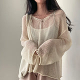 Getadme- Full Sleeves Pullovers Hollow Out Sweaters Tops Sexy Women Fashion Casual Streetwear Chic Female Losse Sweaters Korean style