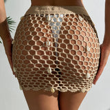 GETADME Sexy Style Handmade Crochet Drawstring Bikini Cover-Ups Women Beach Outing Vacation Fashion Hollow Out Skirt With Seashells