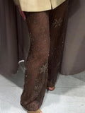 GETADME Bead Embroidery Sequin Women Pants Snowflake See Through Straight Thin High Waist Fashion Trousers 2025 Summer Street Party Pant
