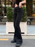 GETADME FDEY Stripe Slim Vintage Chic Jeans Zipper Pockets Fashion Low Waisted Button 90s Pants Streetwear All-match For Women