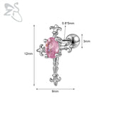 GETADME ZS 1 Piece 20G Cute Heart Stud Earring For Children Women Pink CZ Crystal Earrings Ear Cartilage Helix Conch Piercing Jewelry